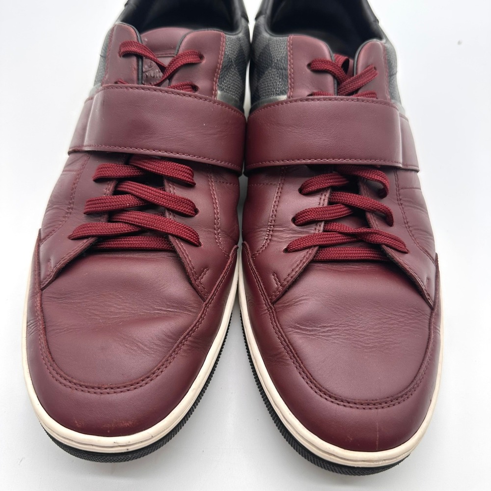 Louis Vuitton Damier Graphite Burgundy Leather Strap Sneakers Mens Low Top 9.5 - Picture 2 of 16